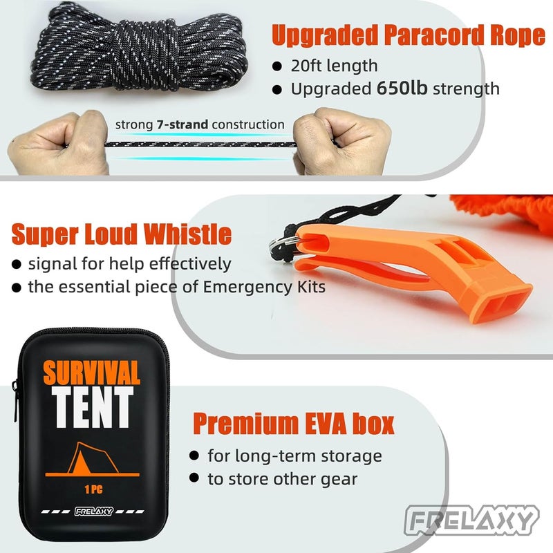Frelaxy Extra-Thick Emergency Tent, Compact Survival Tent with Whistle, Upgraded Paracord, Storage Pouch, and EVA Case, 2 Person Emergency Shelter for Backpacking, Hiking, Outdoor - Image 4